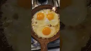 Farm fresh eggs fried in awarmah (lamb fat) in a clay pan  #farmfresh #farmtotable #fresheggs 😋😋😋