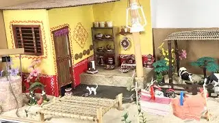 DIY Primitive Miniature Village with Primitive Kitchen Set and Well