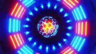 4K Animation. VJ Loop. Circular object with neon lights and ball in the middle of it. Loop animation