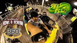 VR 360 Steel Eel Roller Coaster with Zombies On Ride Front Seat POV SeaWorld San Antonio 2021 09 16