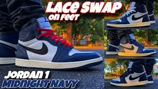 Jordan 1 Midnight Navy - Lace Swap & On Feet