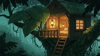 Strom and  rainy day family living in tree house in the jungle । Slow living ASMR Ghibli story।