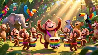 Bang Bang Monkey Drum Parade 🐵🥁 | Fun Action Song for Kids | Nursery Rhymes & Songs for Children