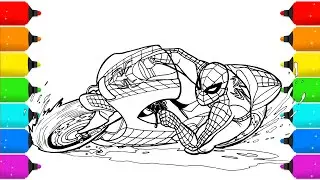 Drawing Superhero Spider-Man riding a Motorcycle.