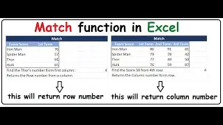How to use Match function in excel