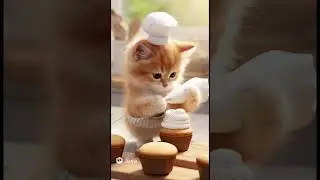 Cute kitten makes cupcakes #cat #meow #cute #fyp #trending