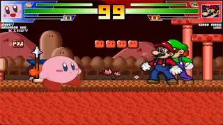 Kirby & Bandanna Dee VS Super Mario & Super Luigi | MUGEN Simul Battle