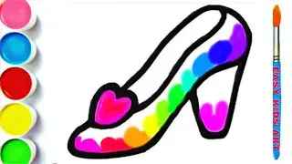 Princess Shoe Drawing, Painting, Coloring for Kids & Toddlers | How to Draw Princess Shoe