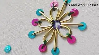 Zardosi Trending Flower work with sequence|Simple Needle use करून जरदोसी फ्लॉवर डिजाइन