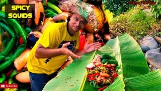 Primitive Strategy with Farming Idea: Cooking And Eating Spicy Squid with vegetables.