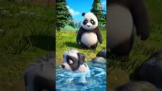 Panda saves a drowning puppy. The kindness of friends 🐼 #RabbitRescue #CuteAnimals #AnimalRescue
