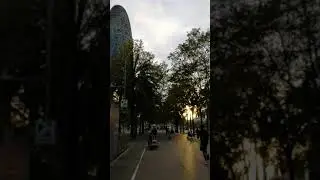 AVENIDA DIAGONAL AND TORRE AGBAR IN BARCELONA ON SUNSET.