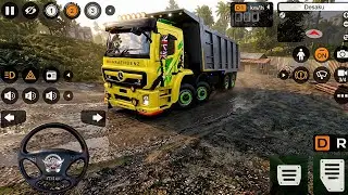 Heavy 12 Wheels Bharat Benz Truck Sand Delivery in Extremely Damaged Offroads | bussid