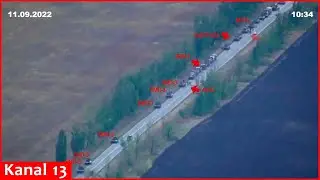 A large Russian convoy destroyed by the Ukrainian army in the city of Kupyansk - archival footage