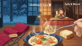 Hand-Knitted Red Scarf for Dad 🧣 | Ghibli Style ASMR & Winter Cooking