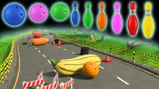 🥕🎳 C is for Carrot Kinetic Sand Vegetables Numbers Colors Smash Adventure with Bowling Ball in Space