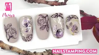 Floral nail art prepared with layer stamping (nailstamping.com)