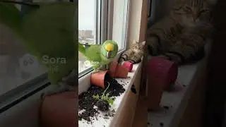 Барсик всё прополол! 🦜🐱 #попугай #кот #юмор #растения #барсик #приколы #домашниепитомцы