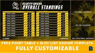 PUBG MOBILE +CODM+FREE FIRE POINTS TABLE + SLOT LIST DESIGN  PSD & ANDROID JPEG FULLY CUSTOMIZABLE🔥🔥