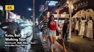 KUTA, Bali 2026 Walking Tour 4K | Rain Walk Around Beachwalk, Pantai Kuta & Kartika Plaza Streets