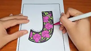 Coloring Mandala Alphabet with Linh - Letter J by color markers