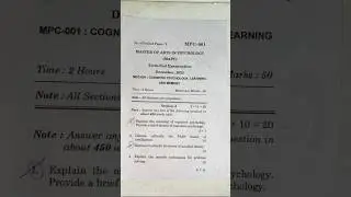 MA Psychology | IGNOU | Question Paper | MPC-001 | Cognitive Psychology, Learning and Memory