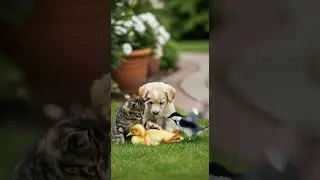 Kitten and Puppy Try to Wake Their Sleeping Buddy Playfully #funny #puppies #kittens