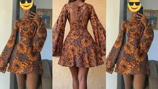 How To Make A Gorgeous A_Line Dress With Dramatic Bell Sleeves And A Fancy Back Neckline Design.