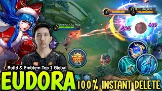 THANK YOU RRQ LEMON FOR EUDORA NEW 1 SHOT BUILD & EMBLEM FOR MID LANE 😱 - BUILD TOP 1 GLOBAL EUDORA