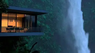 Calming Jazz & Rain: Natural Waterfall Ambience 4K