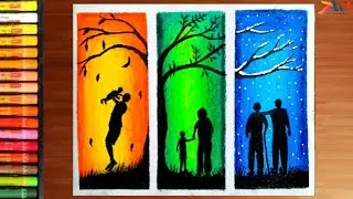 Father's day special drawing,Father and son,3 stages of life,3 types of scenery drawing with pastel