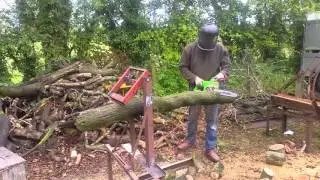 Home made log/timber holder for cutting with chain saw.