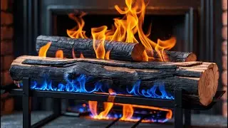 Experience Cozy Warmth with Blue & Orange Flames in a Brick Fireplace &ndash; Peaceful Fireplace Ambience