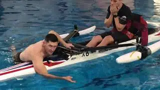 British Rowing PR1 pararowing fixed-seat capsize drill - righting the boat.