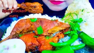 ASMR EATING SPICY CHICKEN CURRY WITH BUTTER NAAN AND RICE | INDIAN FOOD | EATING SHOW | MUKBANG
