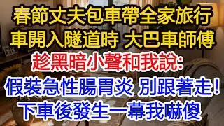 春節丈夫包車帶全家20口旅行車開入隧道時 大巴車師傅趁黑暗小聲和我說：假裝急性腸胃炎 別跟著走！躲進廁所後看見一幕我嚇傻#為人處世 #正能量 #故事分享 #生活經驗 #情感