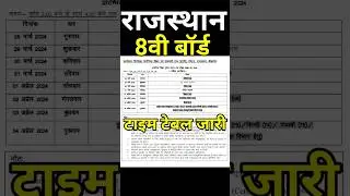 Rajasthan 8th Board Time Table 2024/ 8th bord exam date 2024/8th Class Time Table 2024/8th exam date