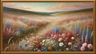 Vintage Wildflower Meadows Painting | Gold Frame TV Art Screensaver | Relaxing Serene Art for TV