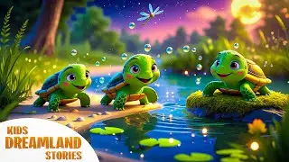 Three Little Turtles, Slow and Bright | 3D Animated Nursery Rhyme for Kids | Animal Poem