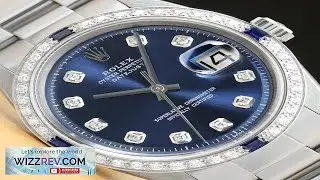 MENS ROLEX DATEJUST BLUE DIAMOND SAPPHIRE 18K WHITE GOLD STAINLESS STEEL WATCH