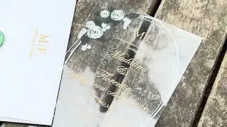 Clear Acrylic Wedding Invitation with Gold Foil & White Envelope