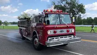 OLD Fire Trucks With Lights, Siren, & Horns Departing Muster
