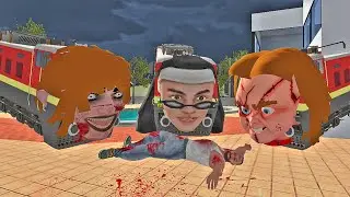 Franklin Play Hide and Kill With Chucky Kamala & Evil nun Train - Indian Bikes Driving 3d Game 