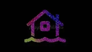 Icon house flood is made up of LED square shapes that shimmer and flicker. There are black dead d...