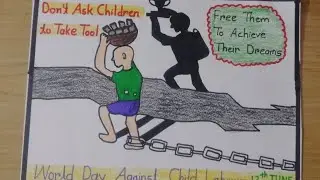 How to draw world day against child labour Drawing/poster with slogans|Anti child labour day Drawing