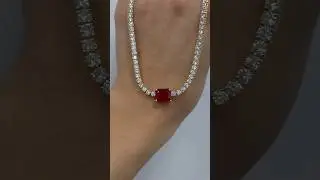 12CT T.W Single Stone Red Ruby Lab Grown Diamond Tennis Necklace 14K Yellow Gold #gemstone #jewelry
