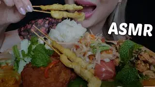 ASMR *Thai FOOD Spicy Laab Salmon Sashimi, Chicken Satay, Papaya Salad with Spicy Fish Cakes | N.E