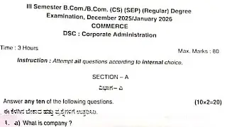 III Semester B.Com./B.Com. (CS) (SEP) COMMERCE. DSC: Corporate Administration