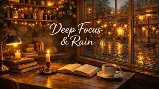 8 Hours Deep Focus & Rain | Cozy Library with Soft Rain | Study, Work, Reading