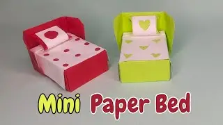 DIY MINI PAPER BED | Paper Crafts For School | Easy Origami Bed | Easy kids craft ideas